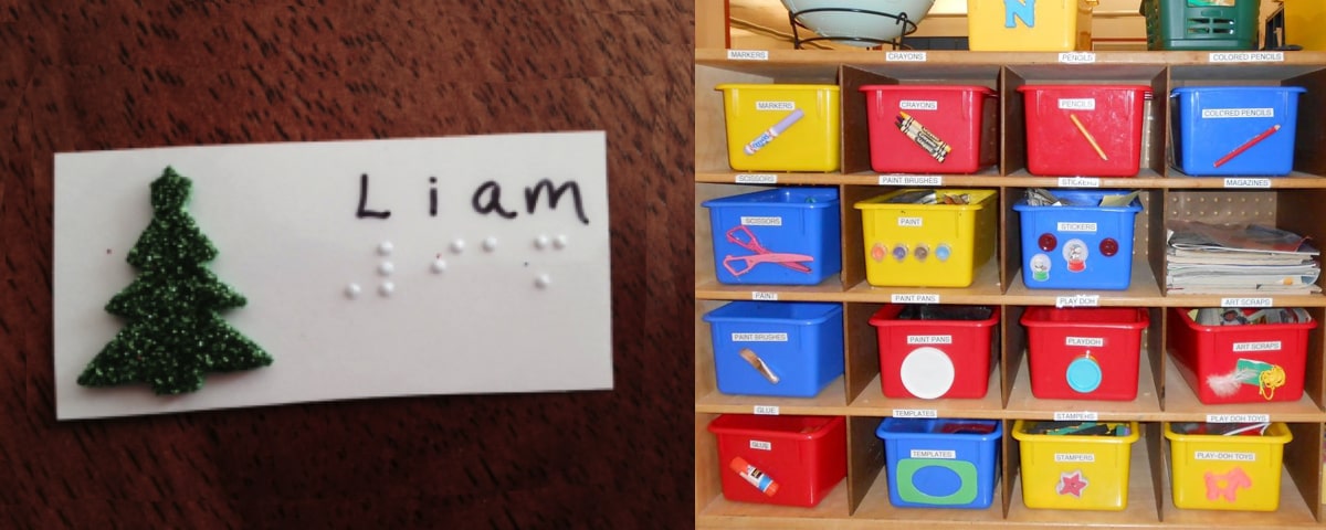 Object, Braille and tactile symbols for labeling and storage